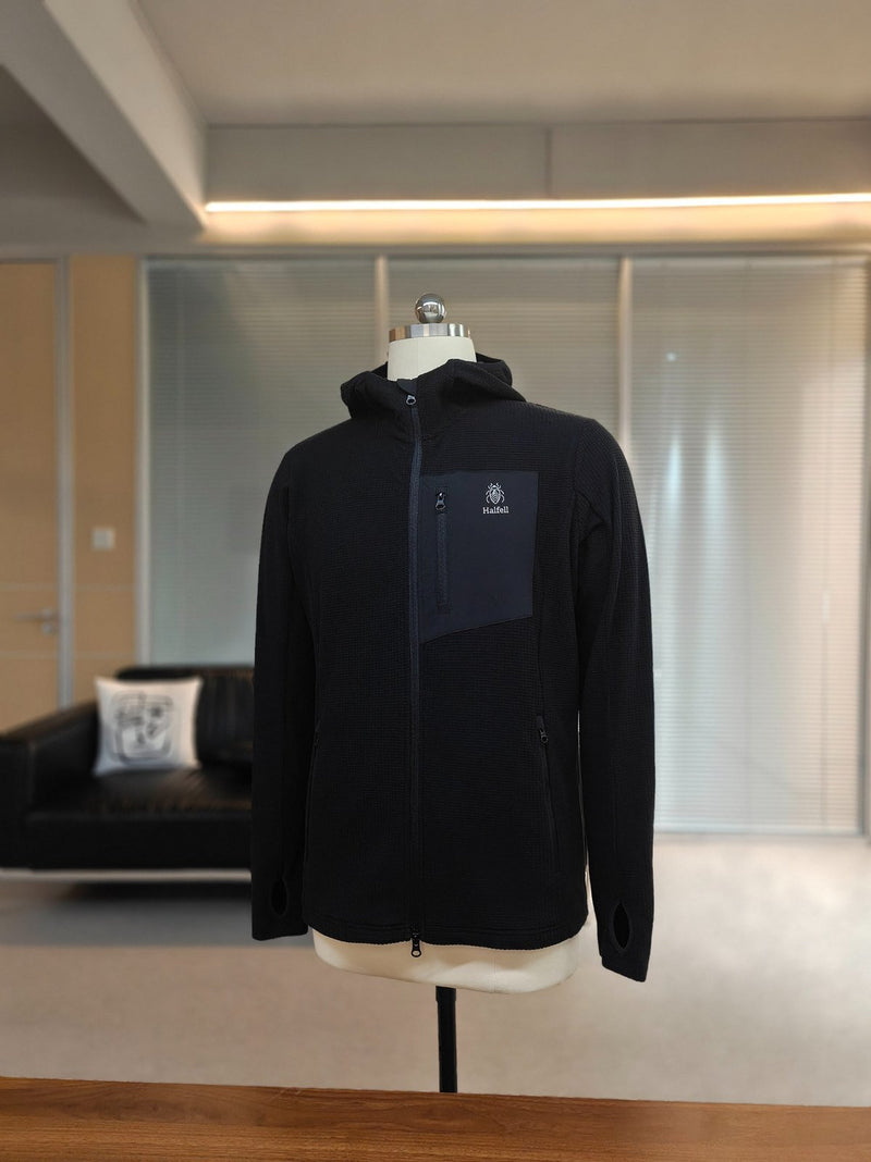 Black Halfell 260 in-house fleece style sample, front view